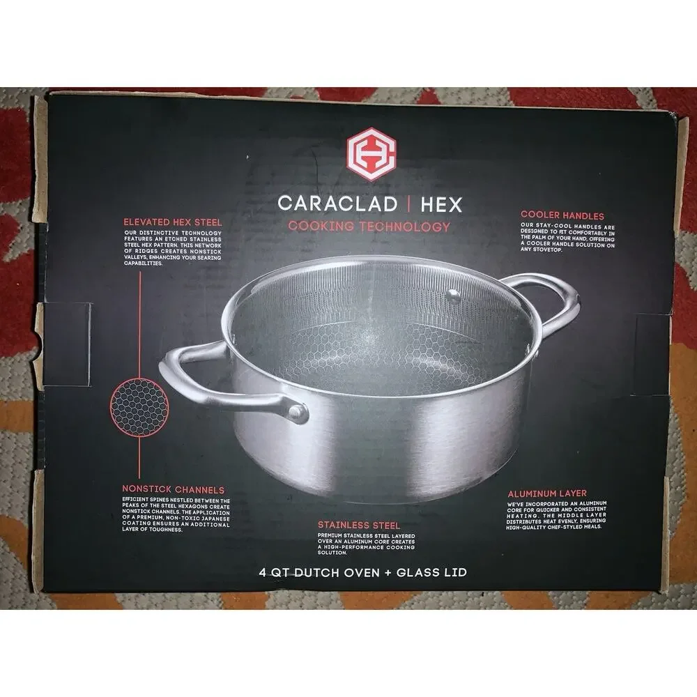 Caraclad/hex Ellevated Hex Nonstick Stainless/Aluminum 4qt Dutch Oven /glass Lid